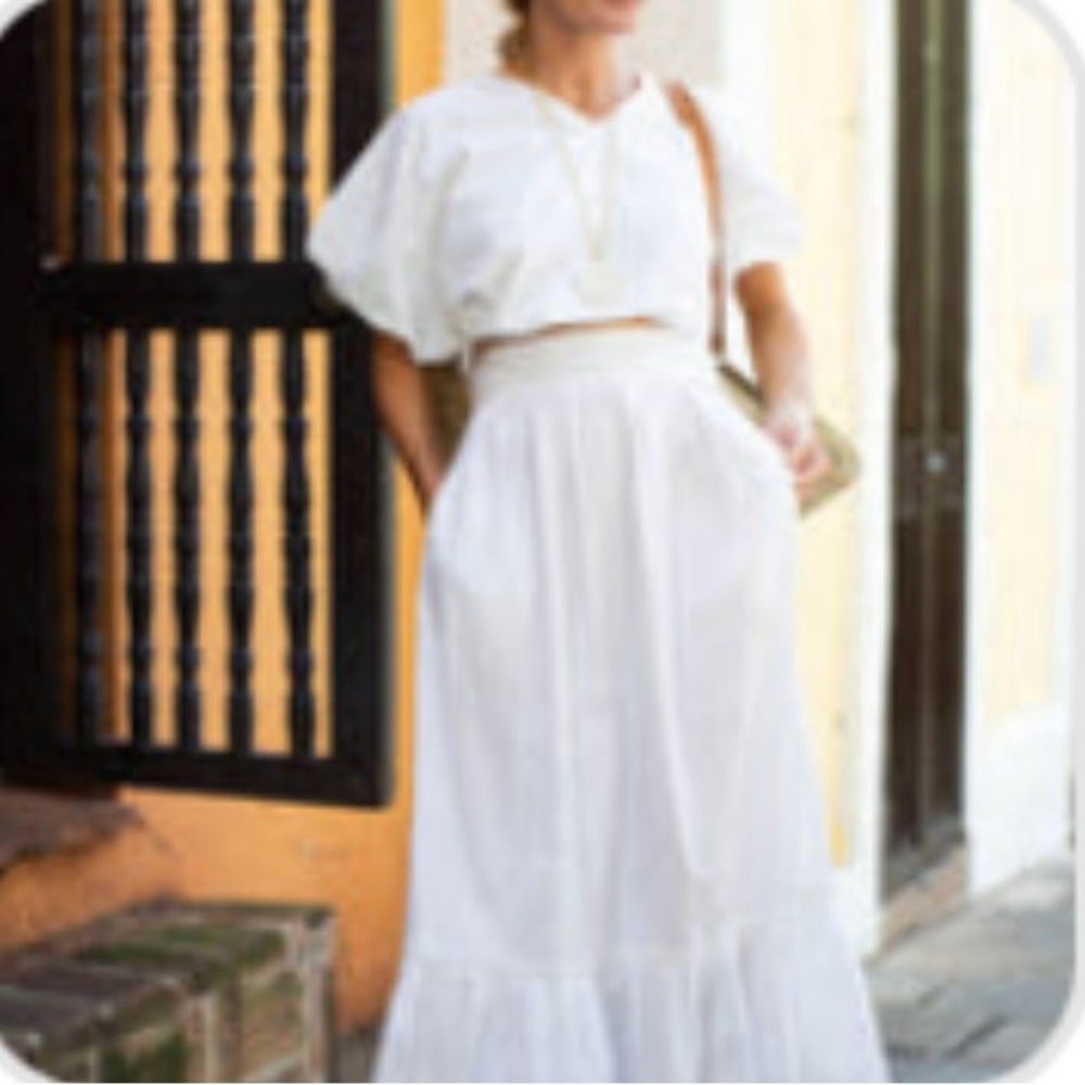 Marea by Liz Joy Two Piece Set White Cotton Maxi Skirt & Top Women’s Size S - Picture 2 of 15